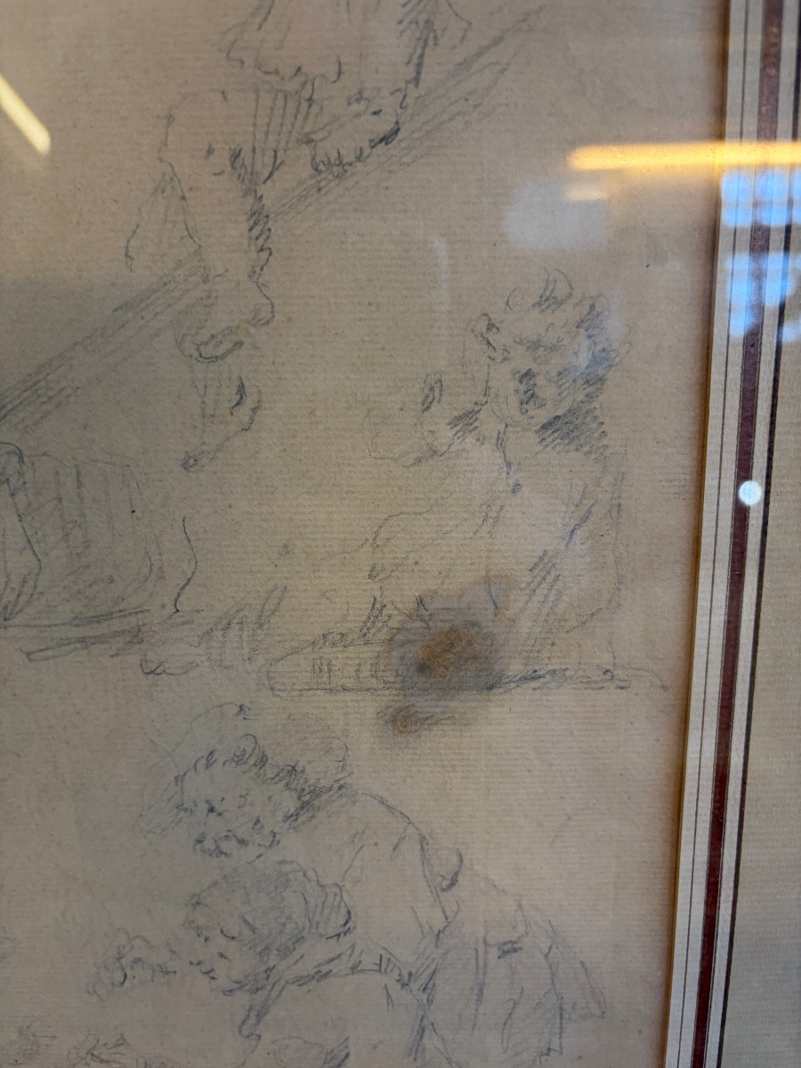 Feuille d’études - Jeux d’enfants et Intérieur de cuisine - dans le goût du XVIII ème siècle-photo-3