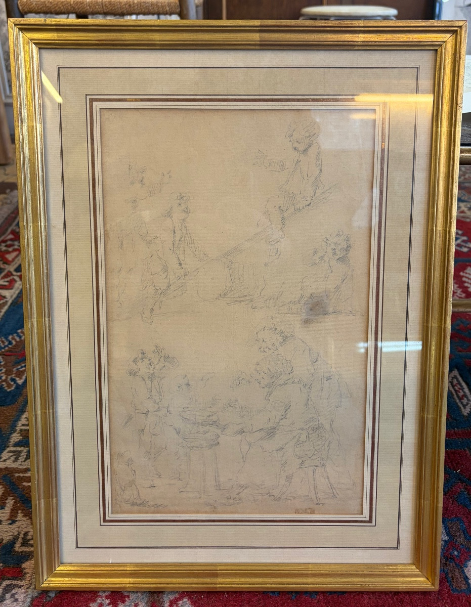 Feuille d’études - Jeux d’enfants et Intérieur de cuisine - dans le goût du XVIII ème siècle