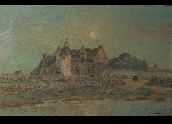 Ferdinand Loyen du Puigaudeau (1864-1930) - Manoir de Kervaudu - Crayon et Pastel-photo-2