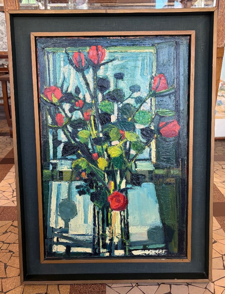 Huile sur toile - Bouquet de fleurs - signature illisible