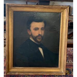 Tableau Huile Sur Toile - Portrait D’homme XIX Eme 