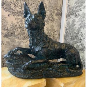 Importante Sculpture En Bronze Représentant un chien Signée Capovani