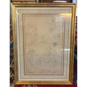 Feuille d’études - Jeux d’enfants et Intérieur de cuisine - dans le goût du XVIII ème siècle