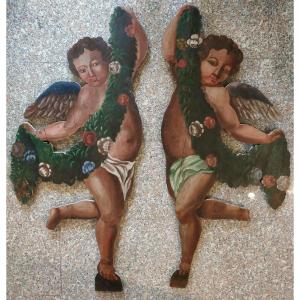 Pair Of Painted Shaped Panels