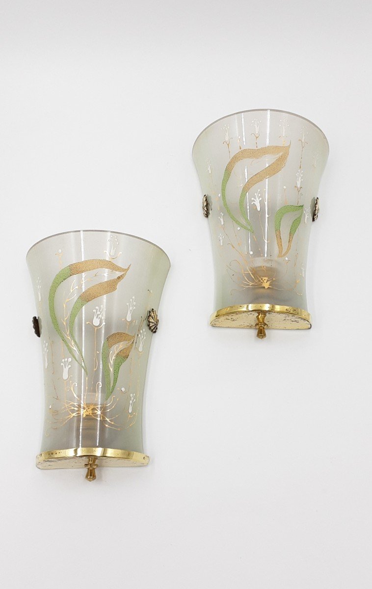 Pair Of Decorated Sconces, Liberty Early '900-photo-2