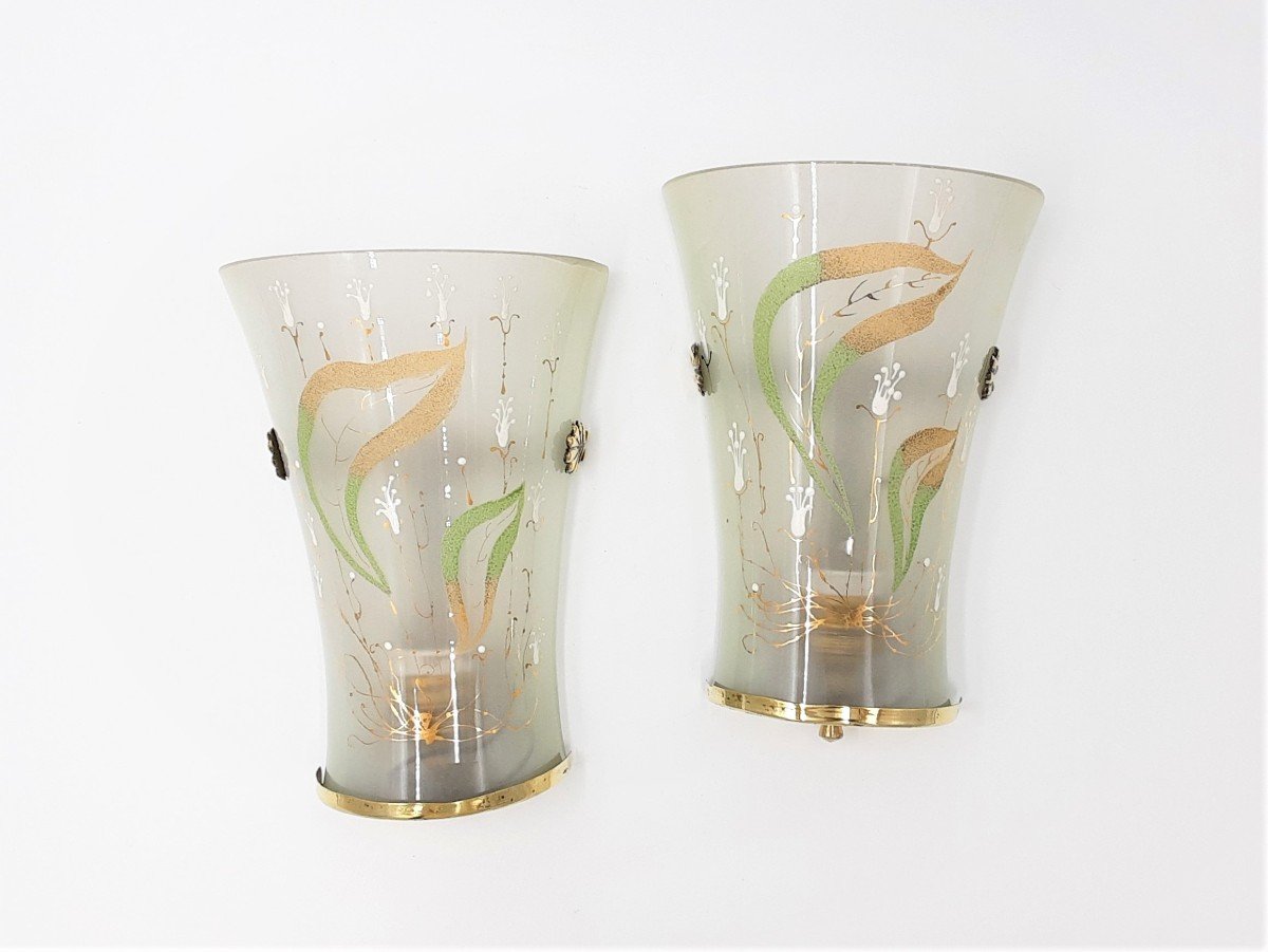 Pair Of Decorated Sconces, Liberty Early '900-photo-3