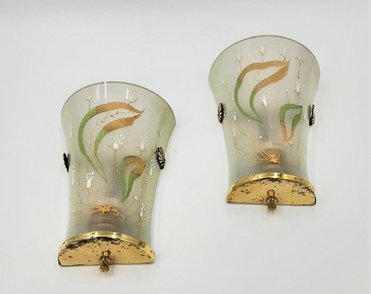 Pair Of Decorated Sconces, Liberty Early '900-photo-1
