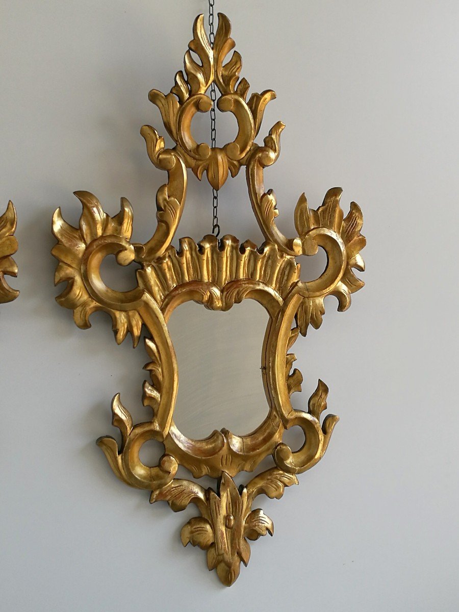 Miroirs à Ventilateur En Bois Sculpté Et doré, milieu du XIXe siècle.-photo-4
