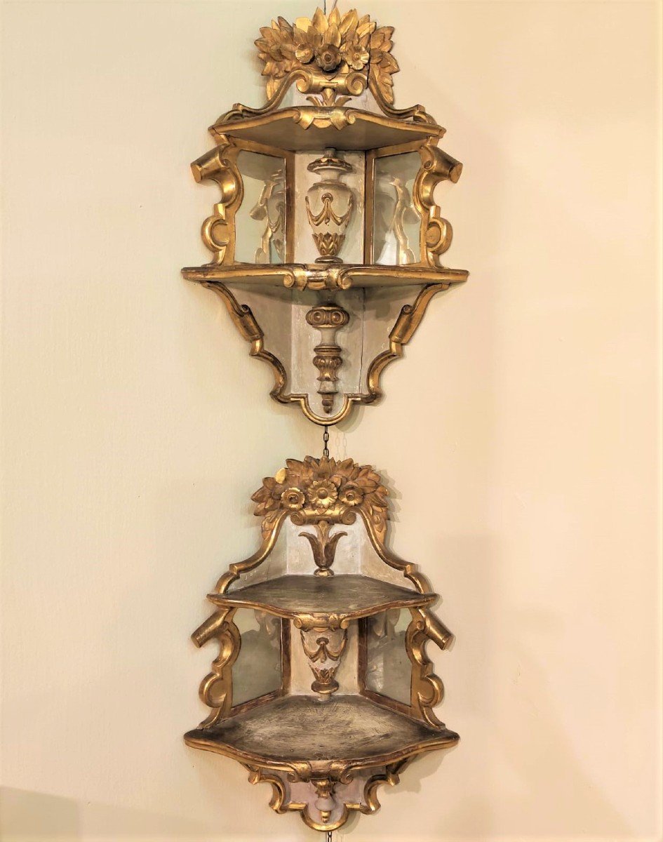 Pair Of Lacquered And Gilded Wall Corners, Italy, Early 19th Century