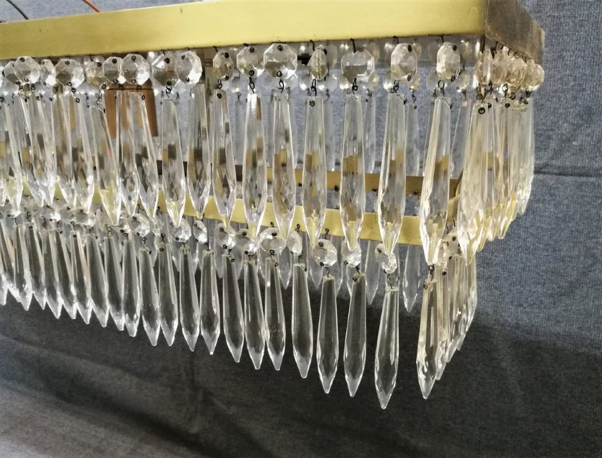 Three-light Lamp With Crystal Drops, 1950s-photo-3