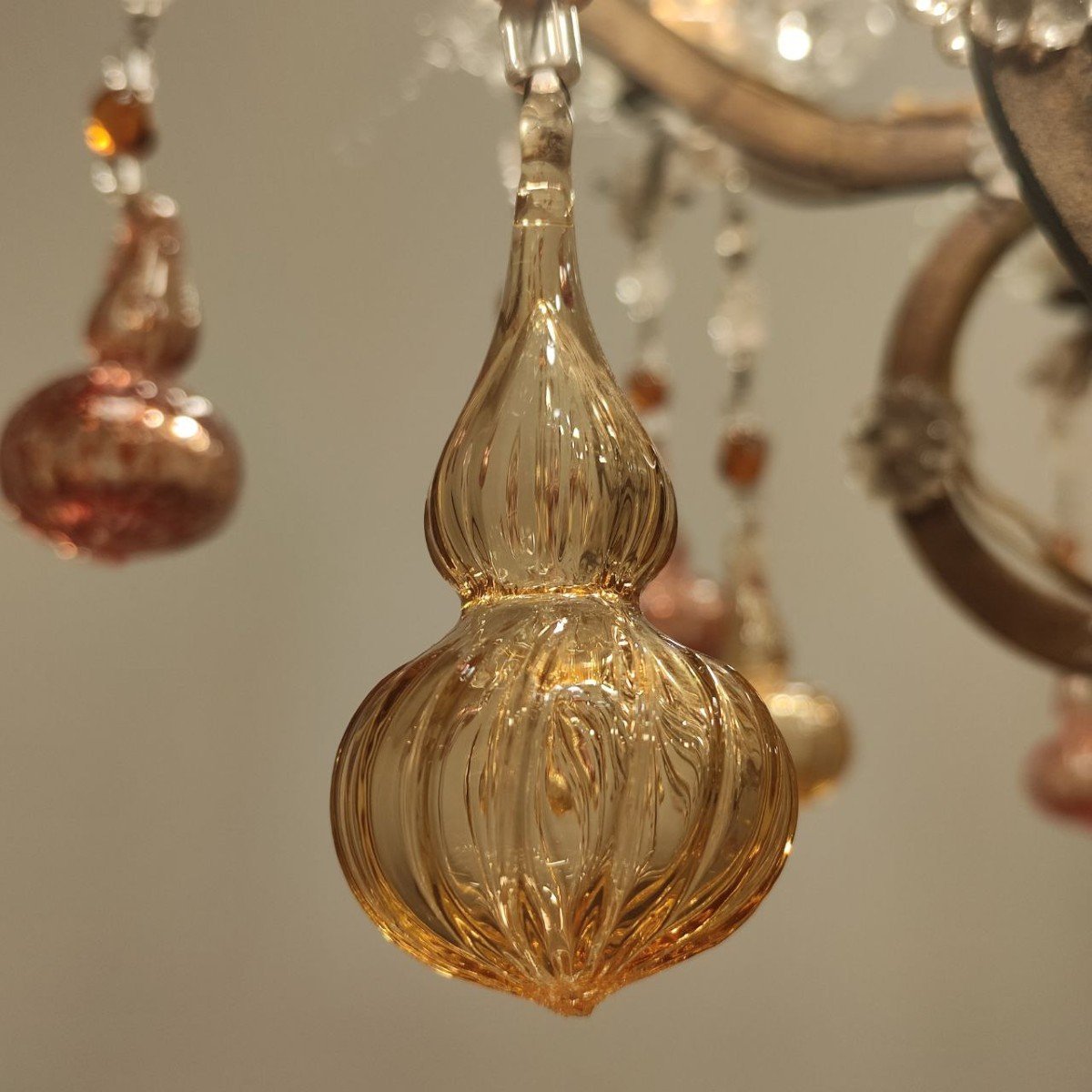 Banci Firenze (attr.), lustre à 12 lumières avec pendentifs en verre soufflé-photo-8