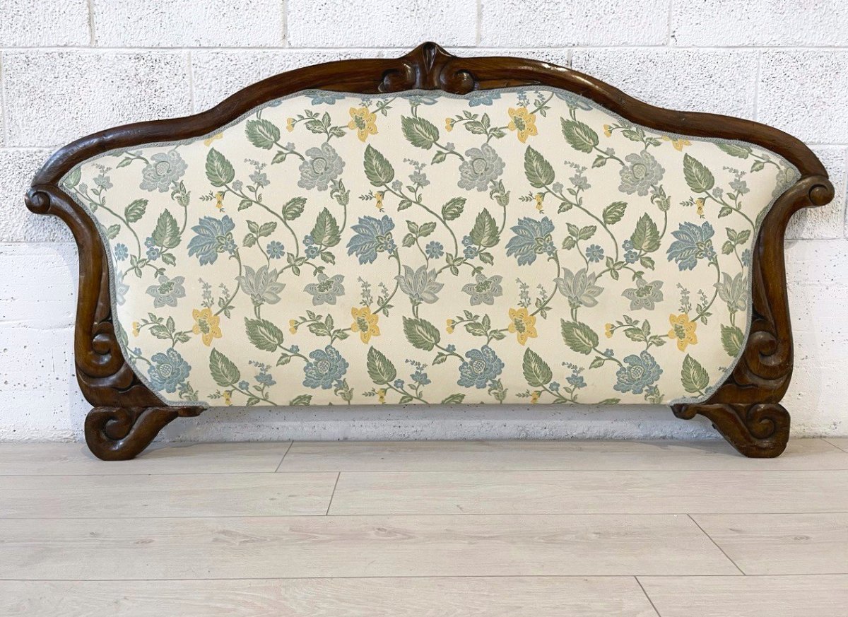 Headboard In Solid Walnut Carved With Floral Fabric, Italy Late 19th Century-photo-2