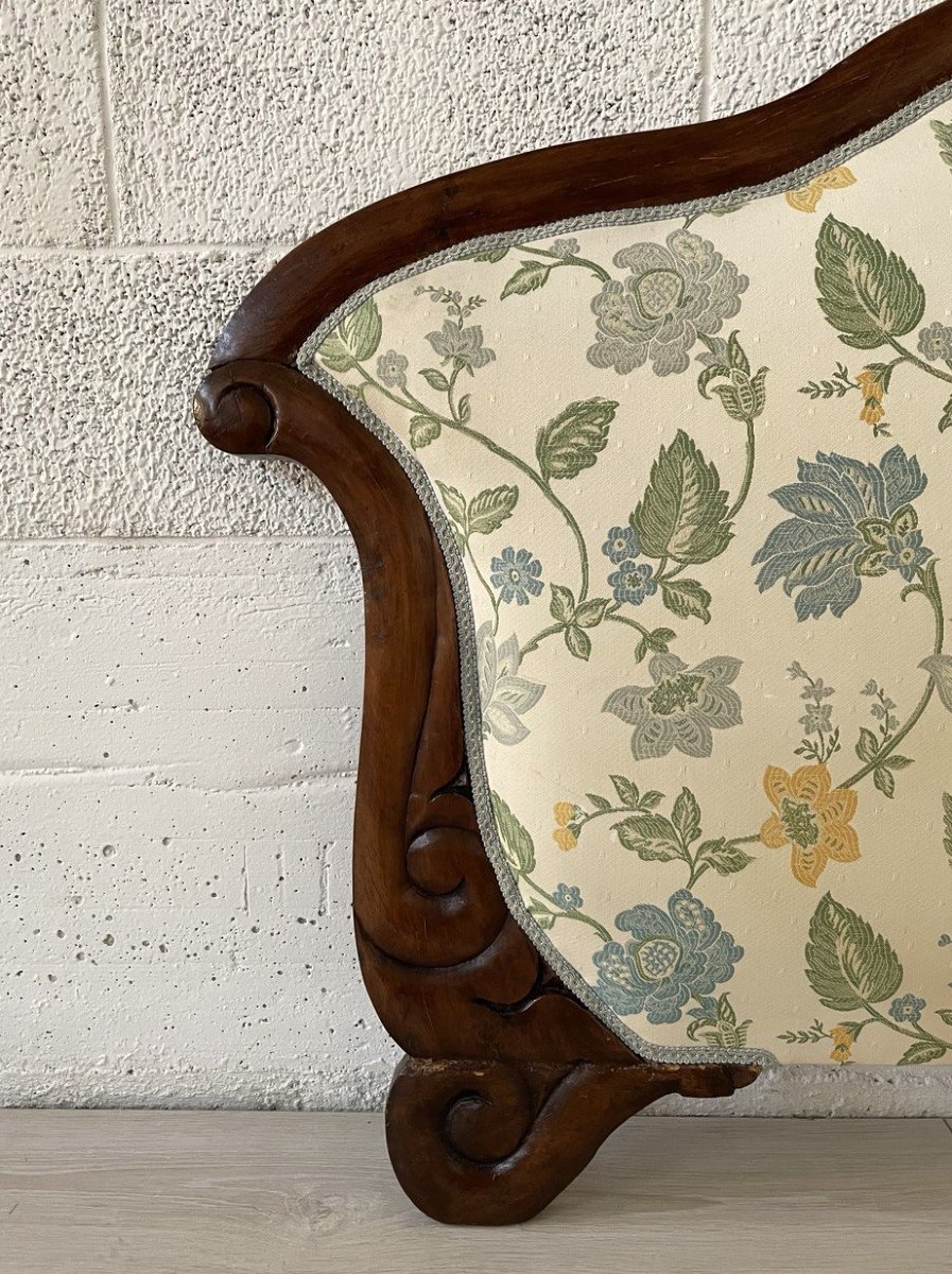 Headboard In Solid Walnut Carved With Floral Fabric, Italy Late 19th Century-photo-4