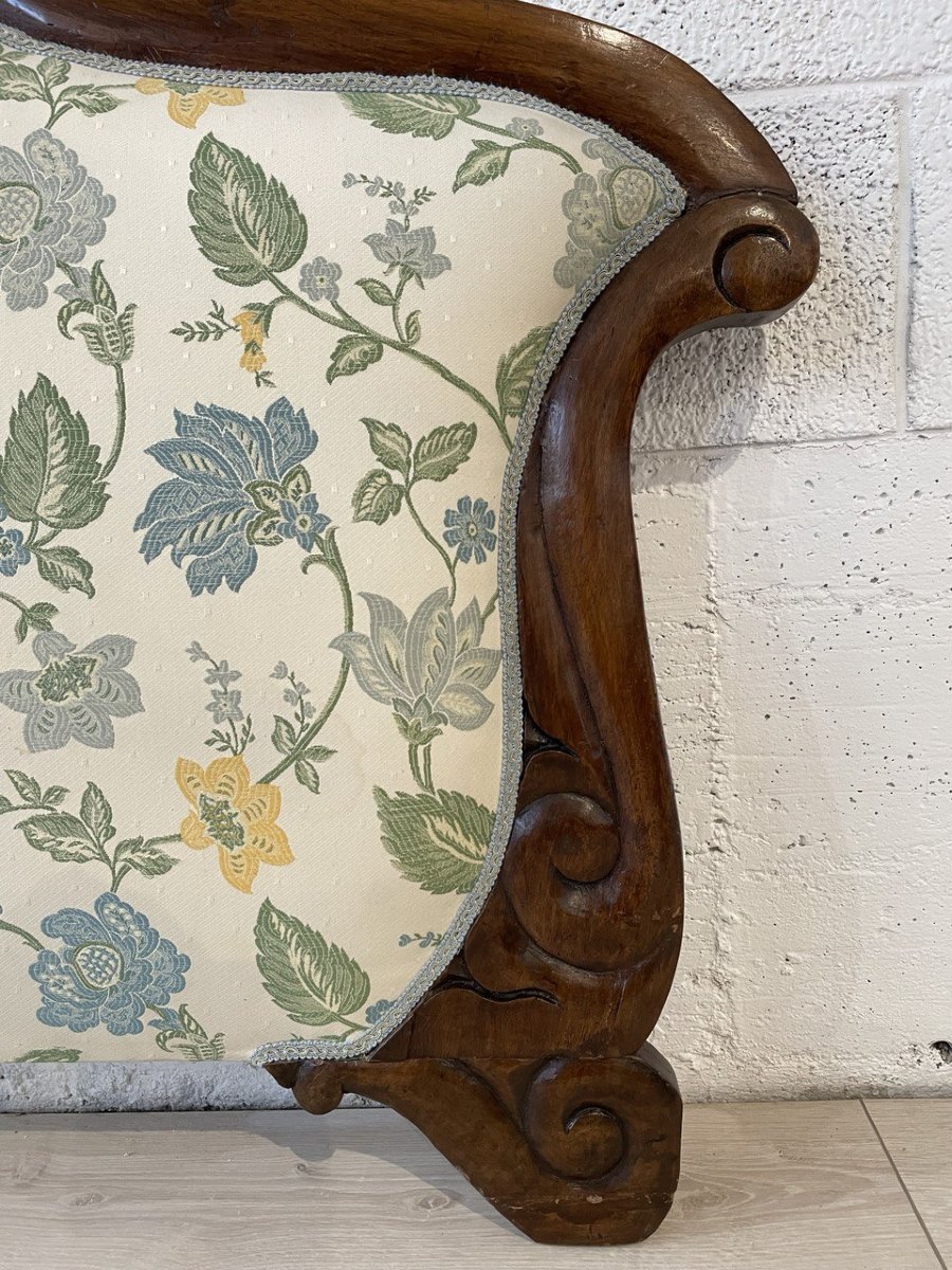 Headboard In Solid Walnut Carved With Floral Fabric, Italy Late 19th Century-photo-1