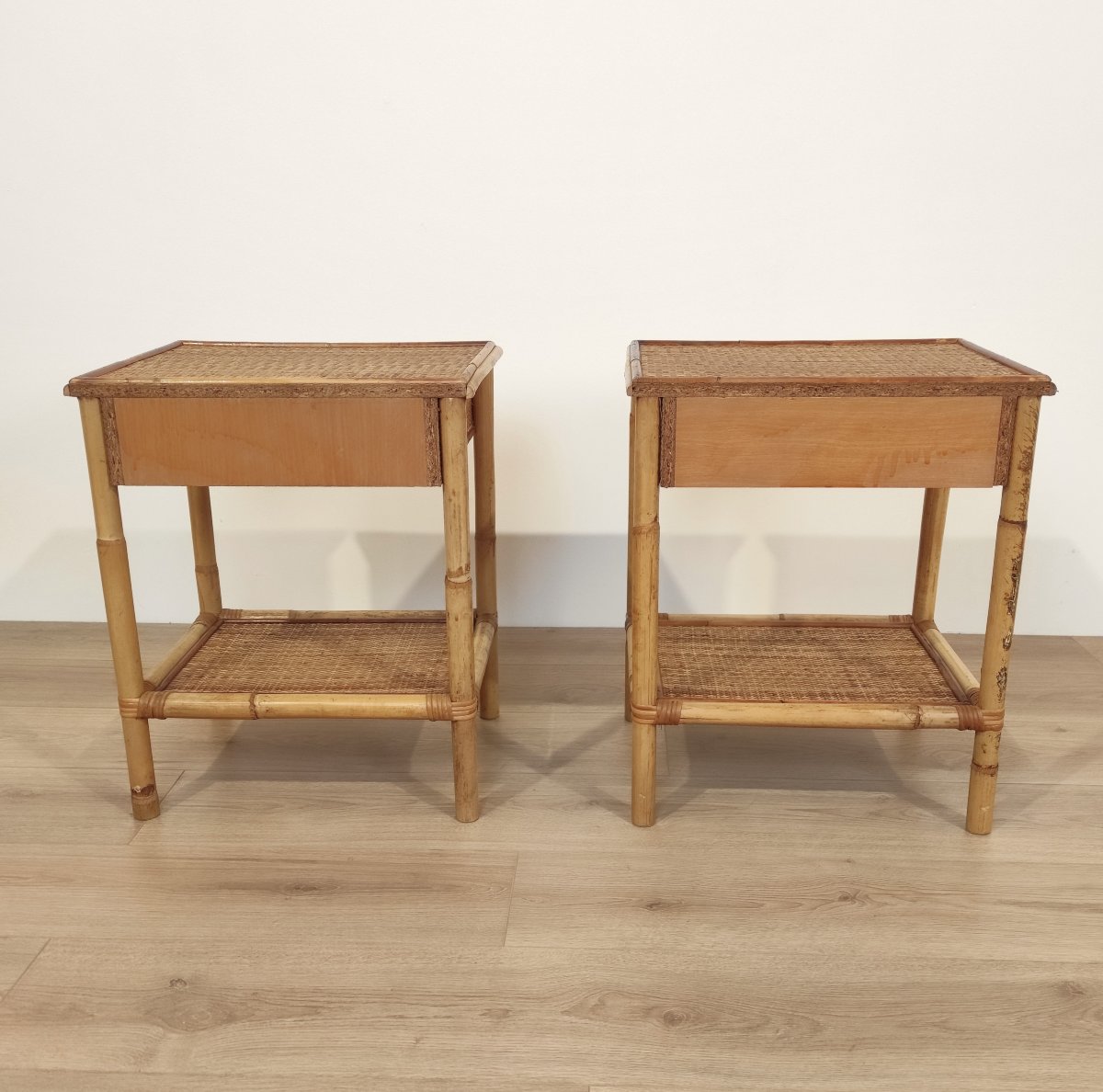 Pair Of Bamboo And Rattan Bedside Tables, Italy, 1970s-photo-2