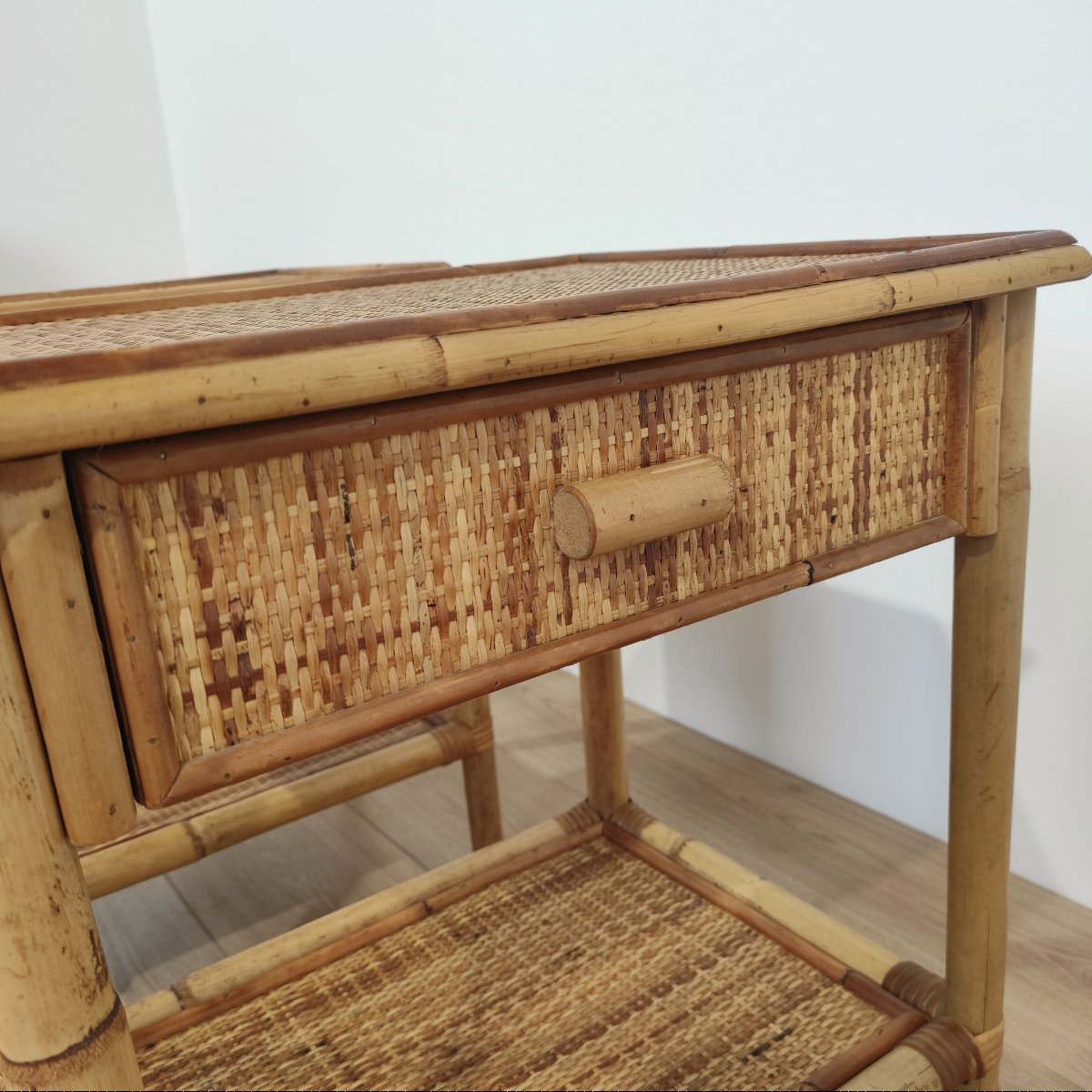 Pair Of Bamboo And Rattan Bedside Tables, Italy, 1970s-photo-4