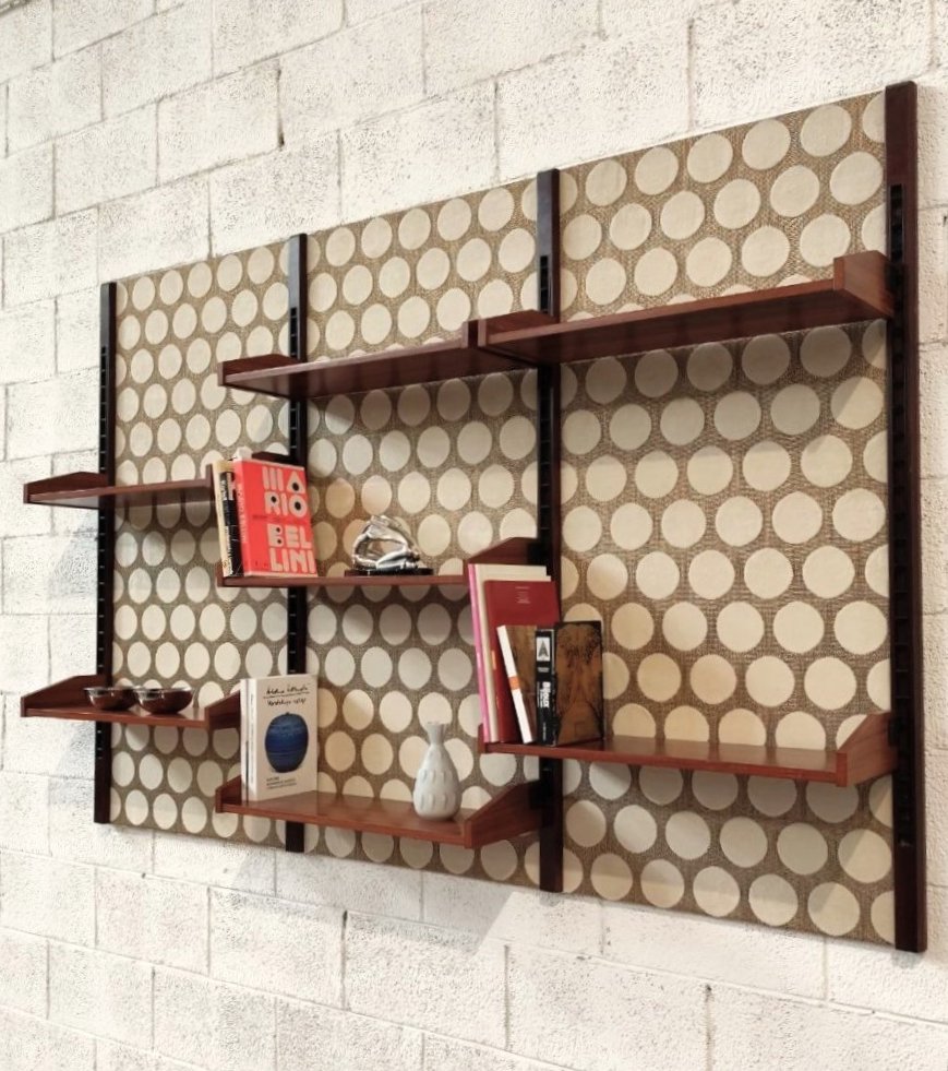 Italian 1960s Wall Bookcase, Polka Dot Wallpaper-photo-3