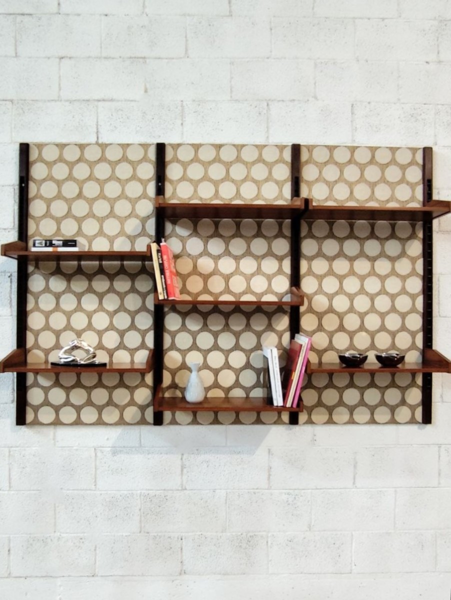 Italian 1960s Wall Bookcase, Polka Dot Wallpaper-photo-2