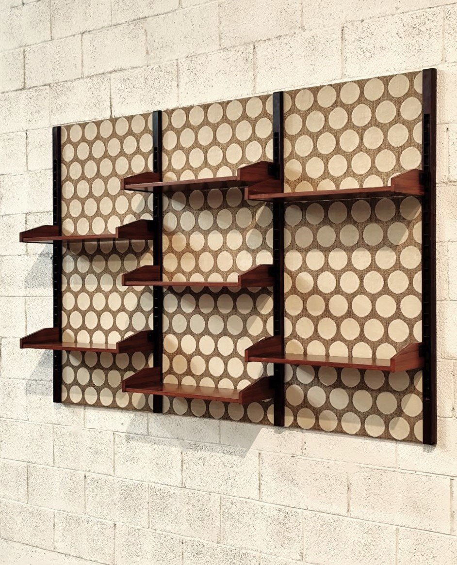 Italian 1960s Wall Bookcase, Polka Dot Wallpaper-photo-1