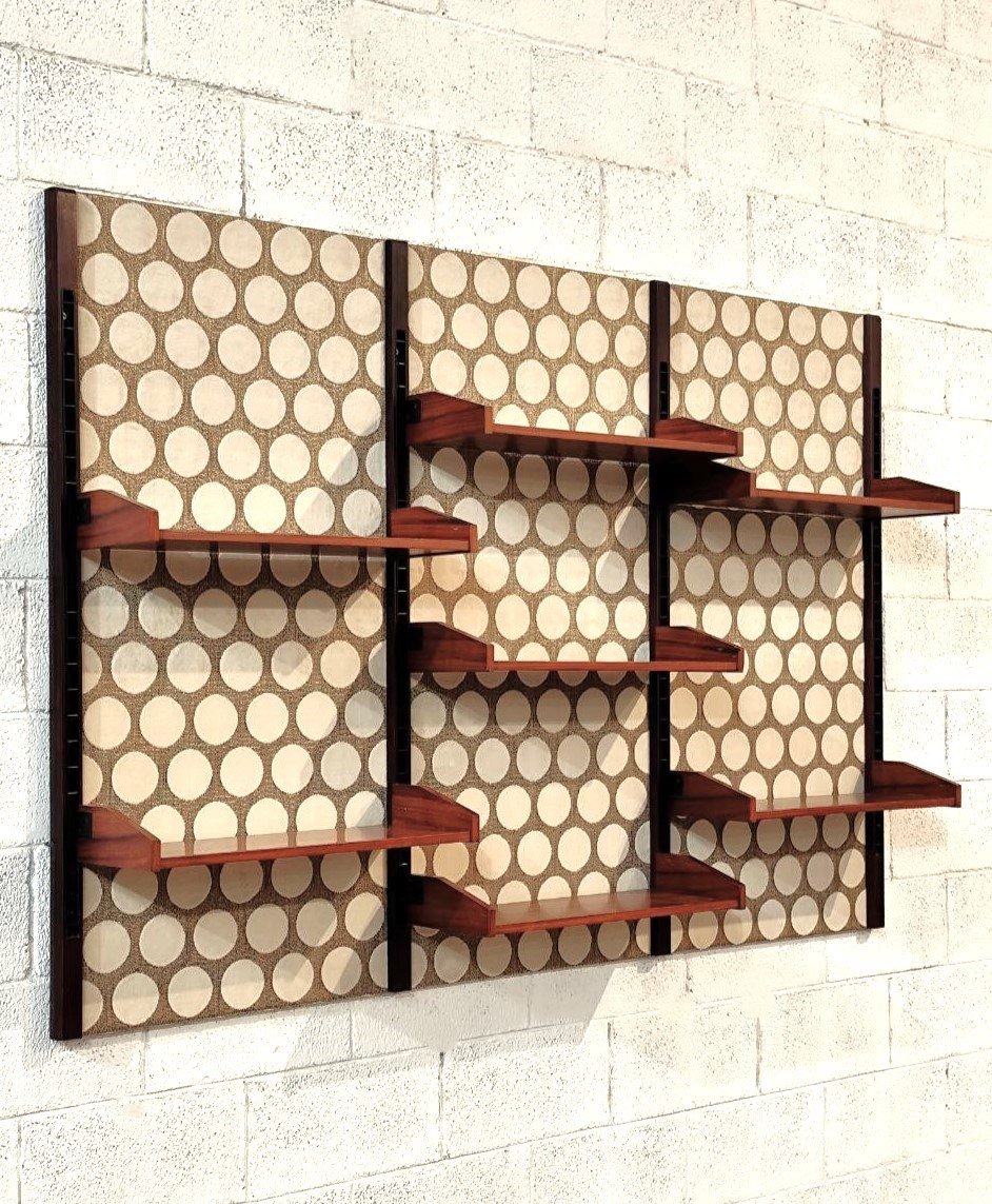 Italian 1960s Wall Bookcase, Polka Dot Wallpaper-photo-3