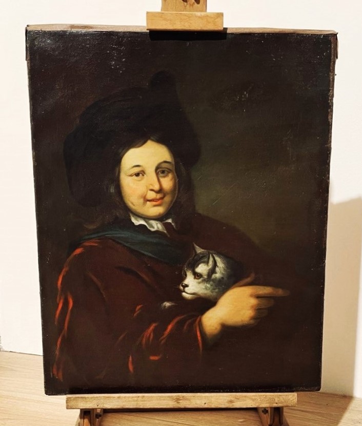 Oil On Canvas, Boy With Cat 18th-19th Century