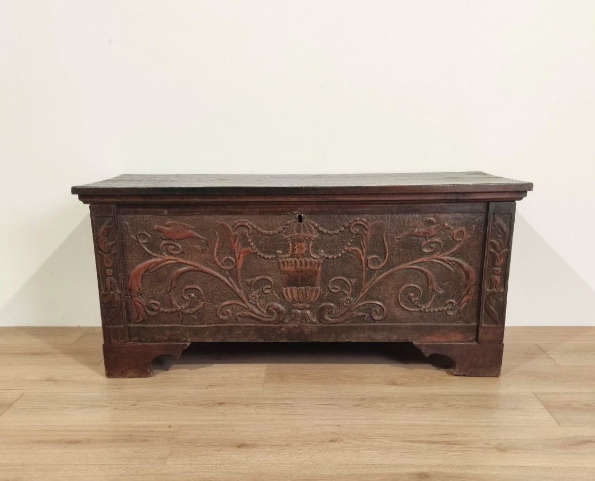 Antique Carved Wooden Chest, Early 19th Century.