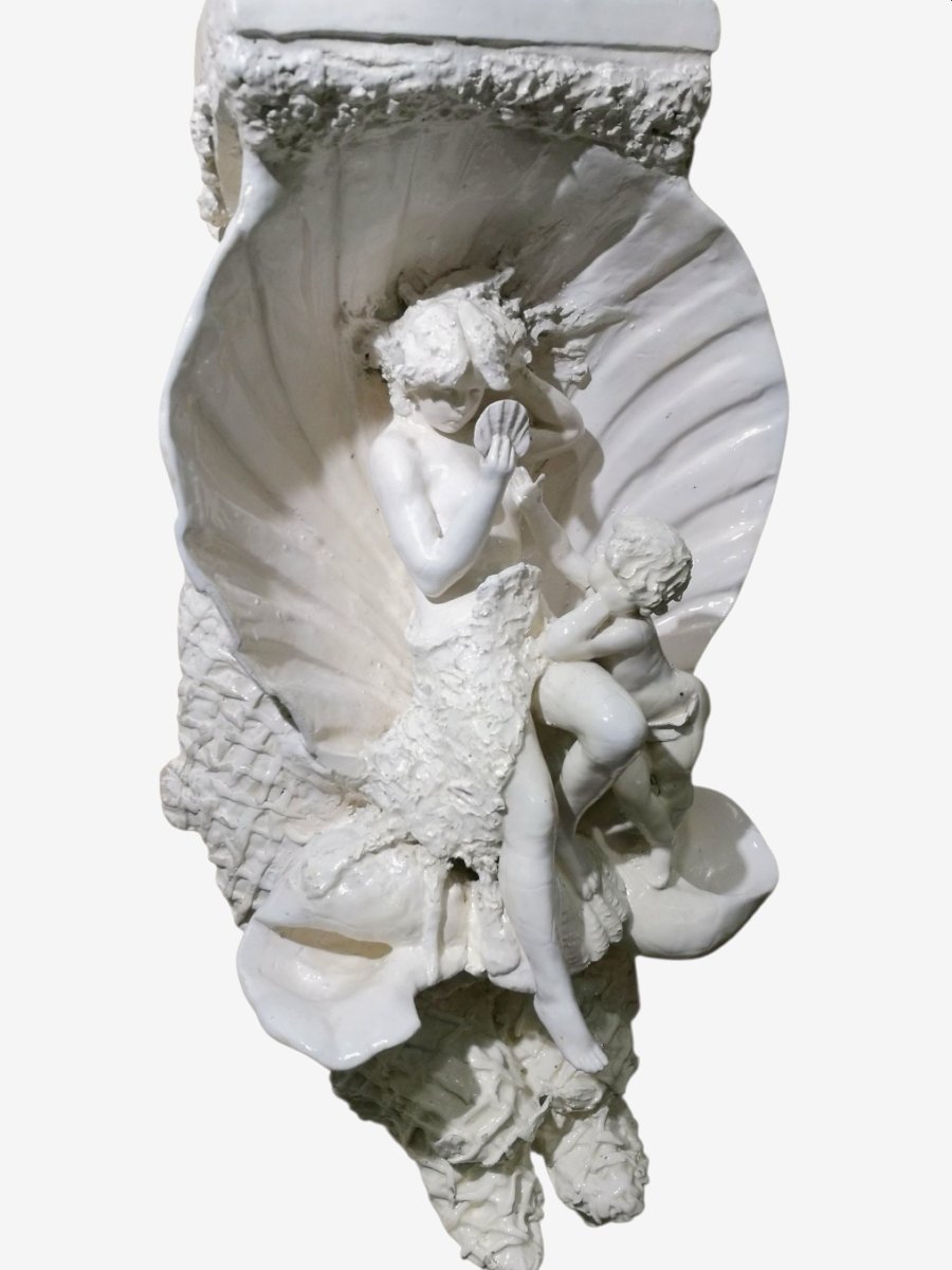 19th Century White Ceramic Sculpture, Venus At The Mirror With Cupid-photo-3