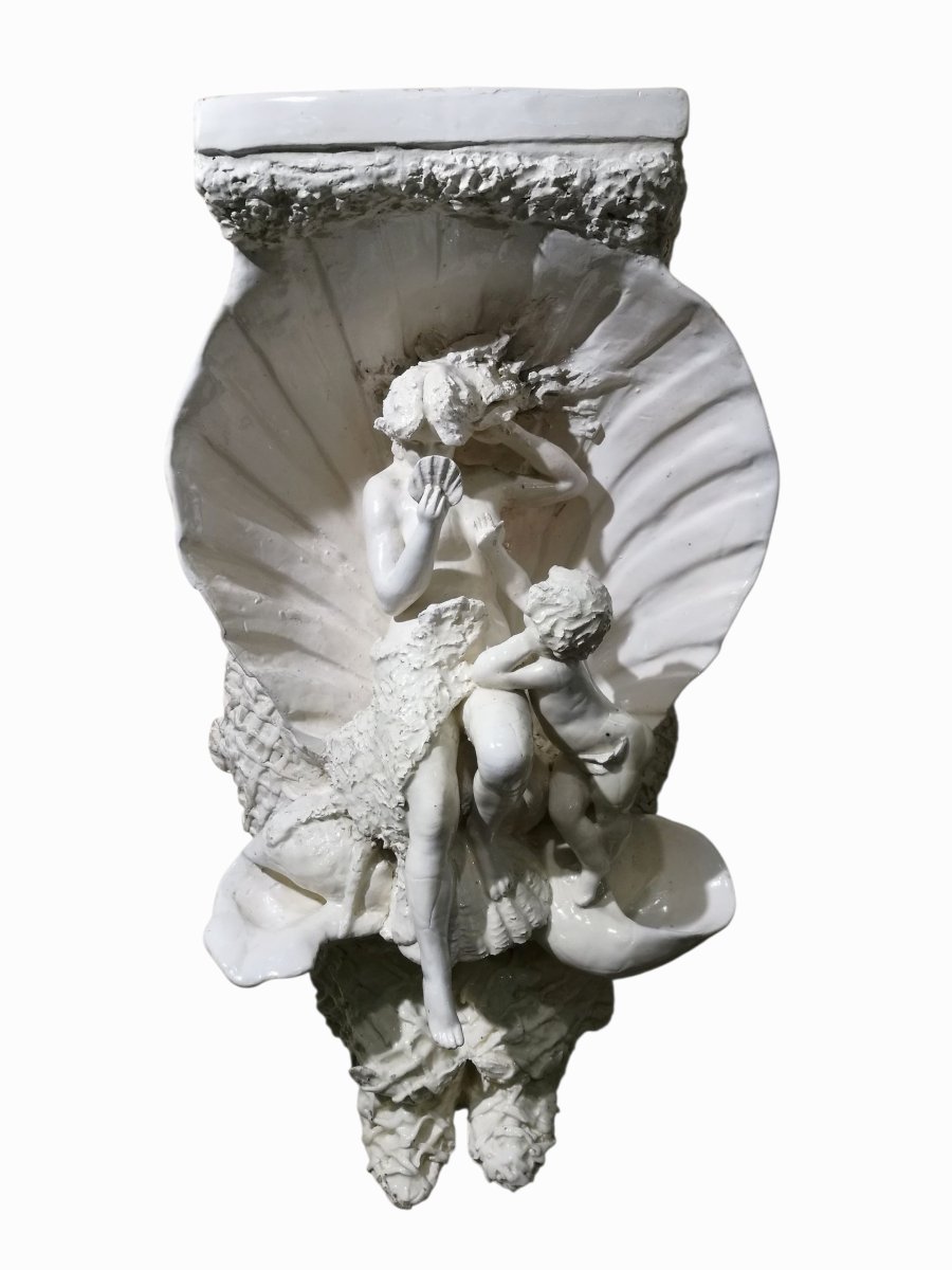 19th Century White Ceramic Sculpture, Venus At The Mirror With Cupid-photo-4