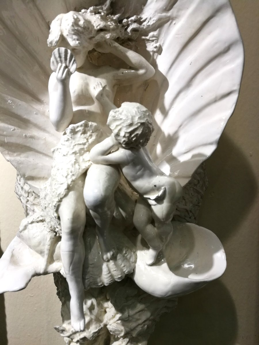 19th Century White Ceramic Sculpture, Venus At The Mirror With Cupid-photo-1