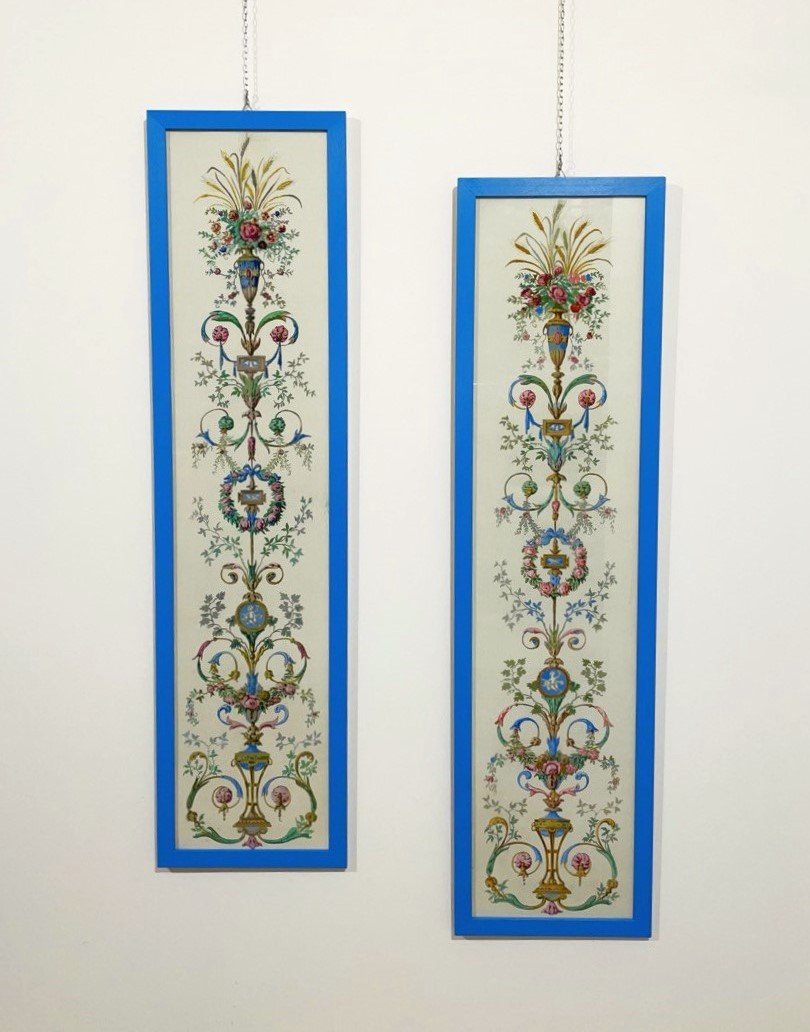 Paire de tableaux décoratifs peints à la main, années 1950-photo-2