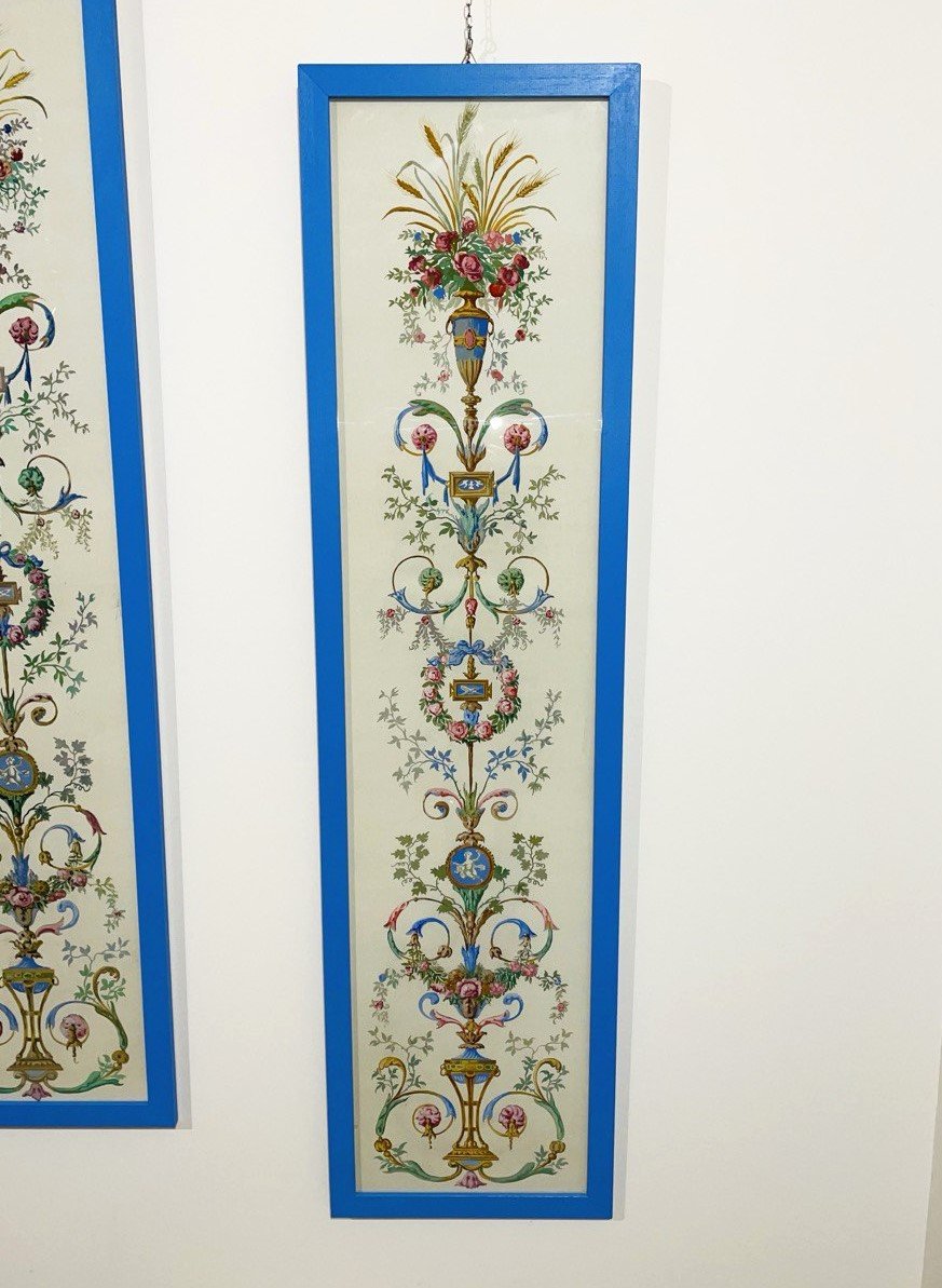 Paire de tableaux décoratifs peints à la main, années 1950-photo-4