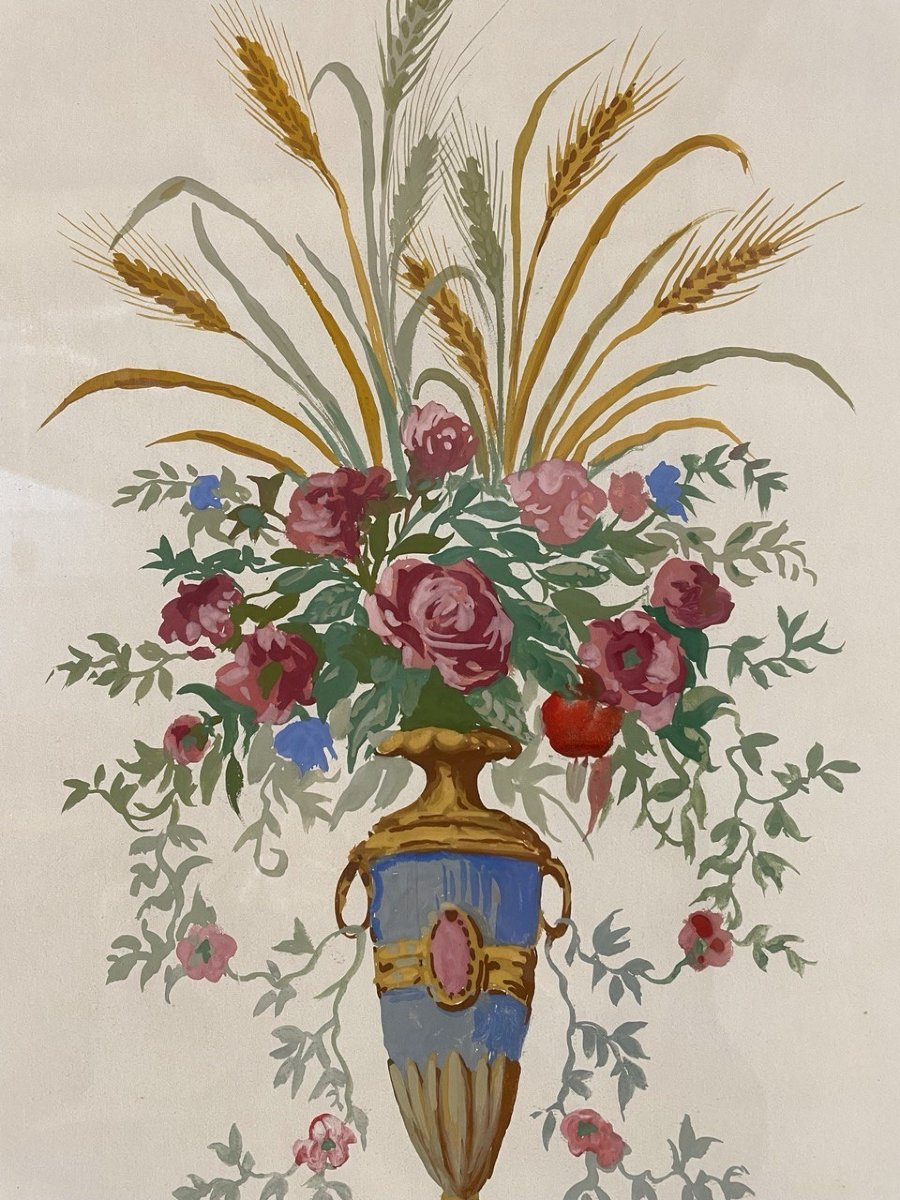 Paire de tableaux décoratifs peints à la main, années 1950-photo-1