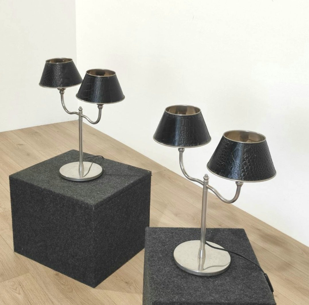 Pair Of Double-light Table Lamps, Italy, 1970s.-photo-2