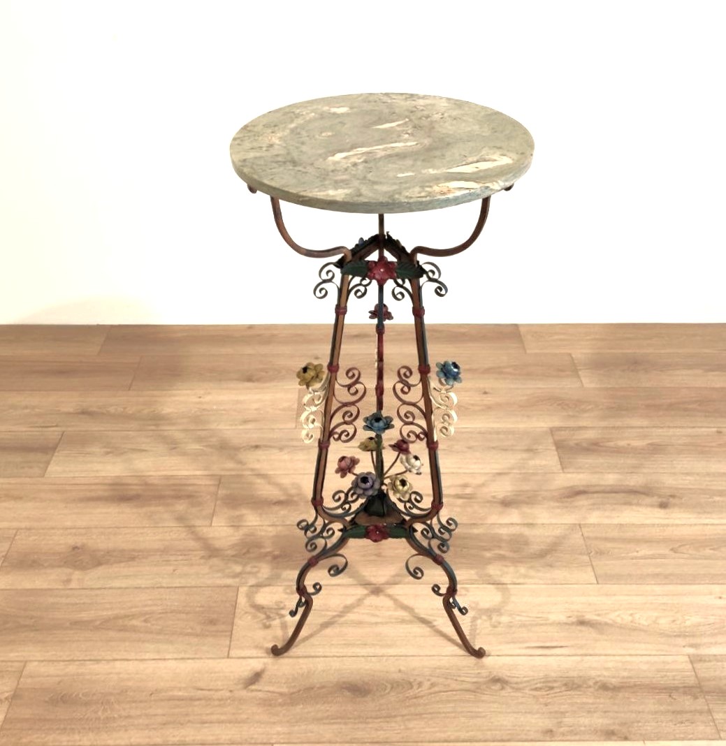 High Table In Wrought Iron And Marble, Italy, 19th - 20th Century