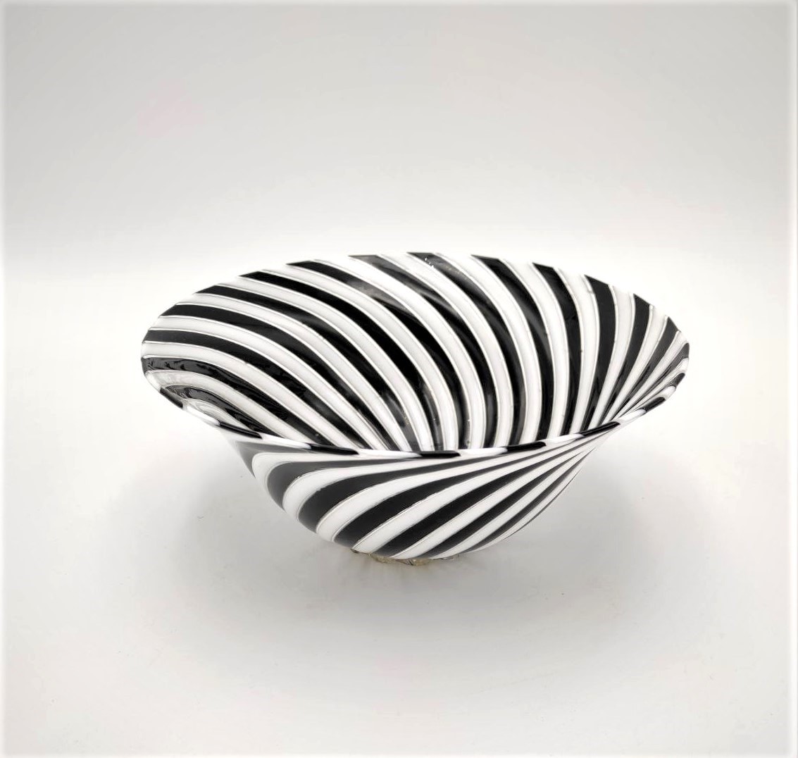 Dino Martens For Aureliano Toso, Black And White Cane Bowl