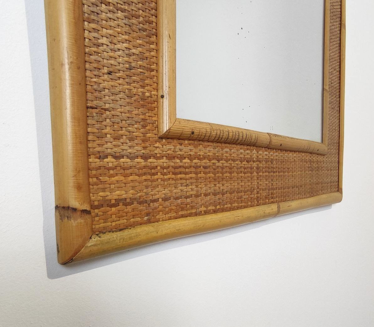 Miroir Dal Vera en bambou et rotin, Italie, années 1960-photo-2