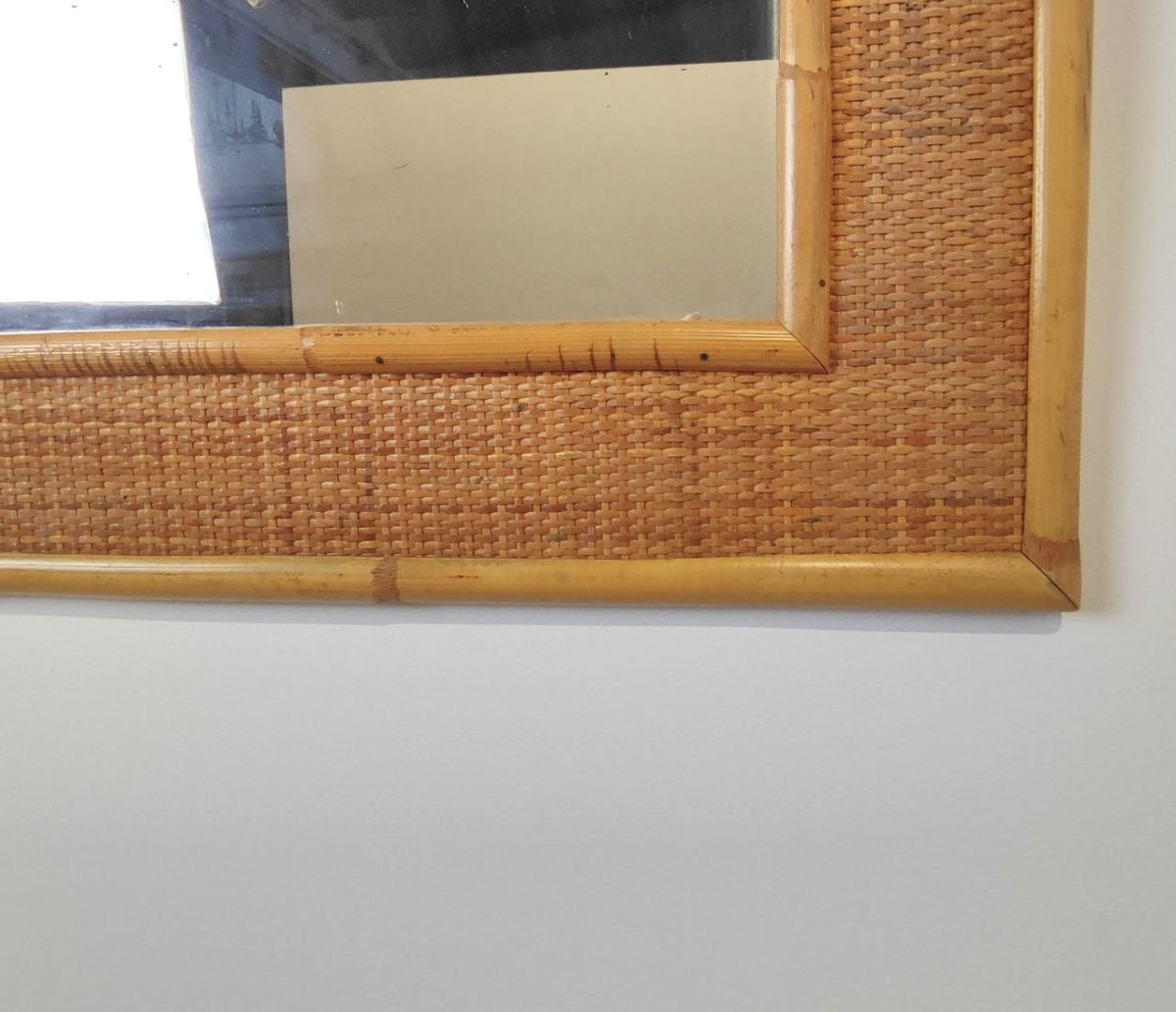 Miroir Dal Vera en bambou et rotin, Italie, années 1960-photo-3