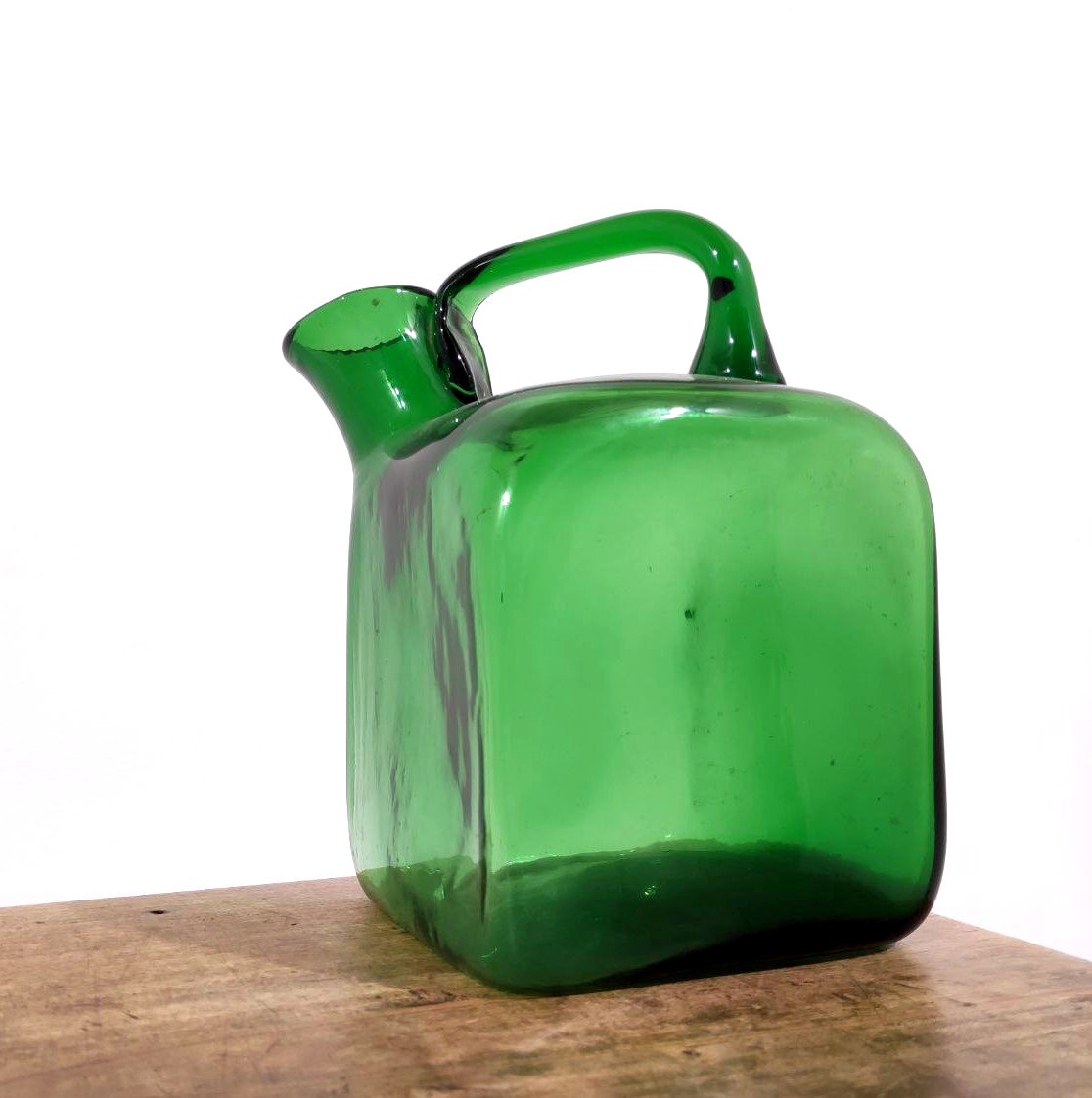 Empoli Glassworks, Green Blown Glass Pourer From The 1950s-photo-2