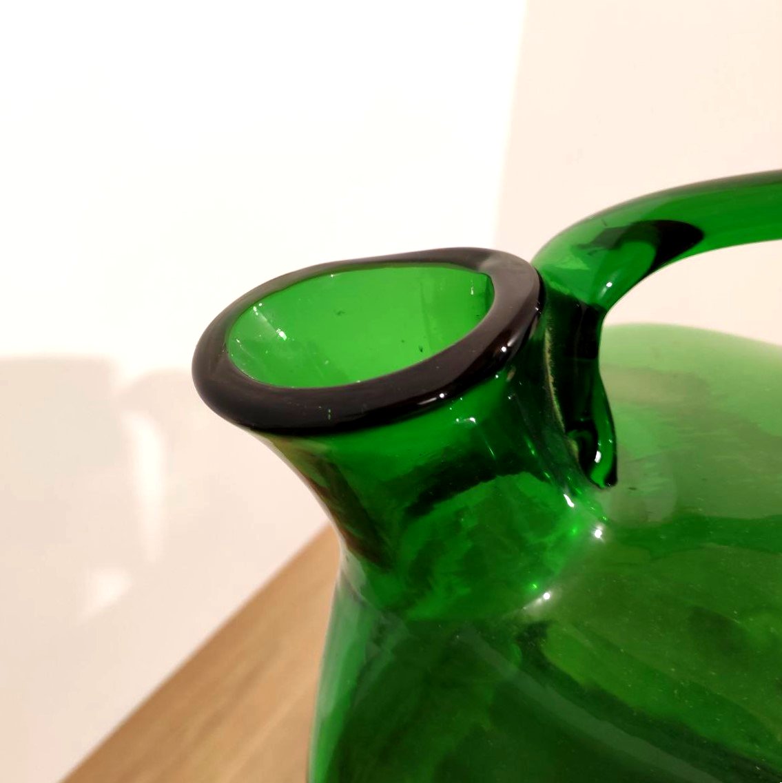 Empoli Glassworks, Green Blown Glass Pourer From The 1950s-photo-1