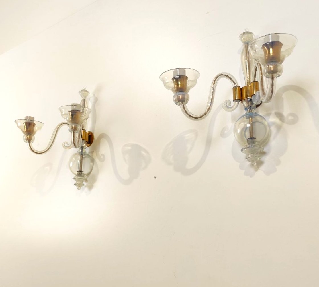 Paire d'appliques murales en verre opalin Seguso (attribué à Seguso), années 1950-photo-2