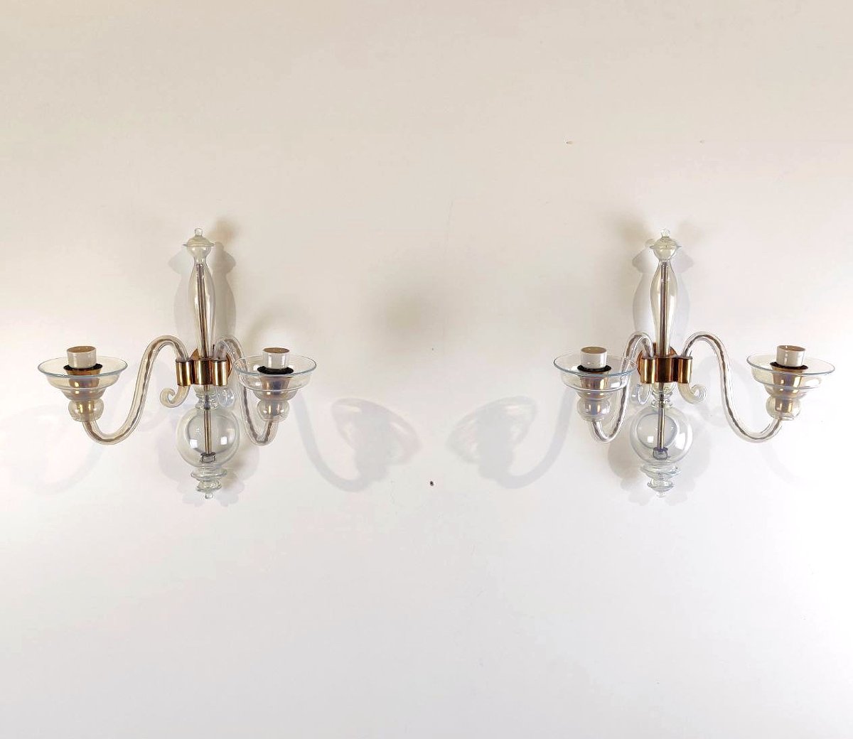 Paire d'appliques murales en verre opalin Seguso (attribué à Seguso), années 1950-photo-3