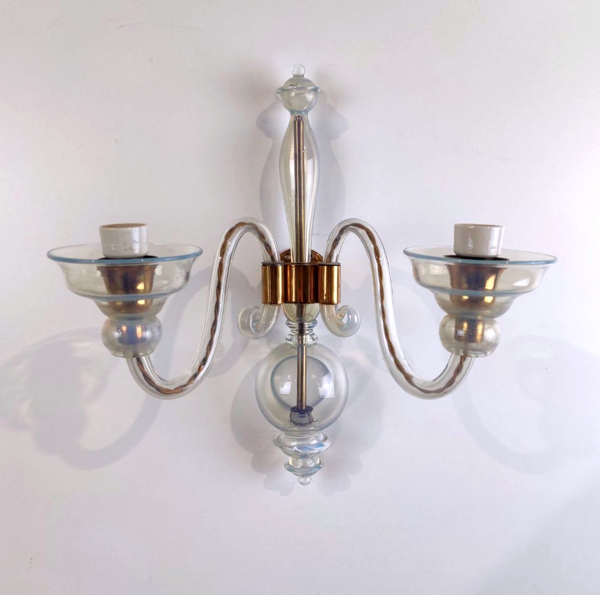 Paire d'appliques murales en verre opalin Seguso (attribué à Seguso), années 1950-photo-4