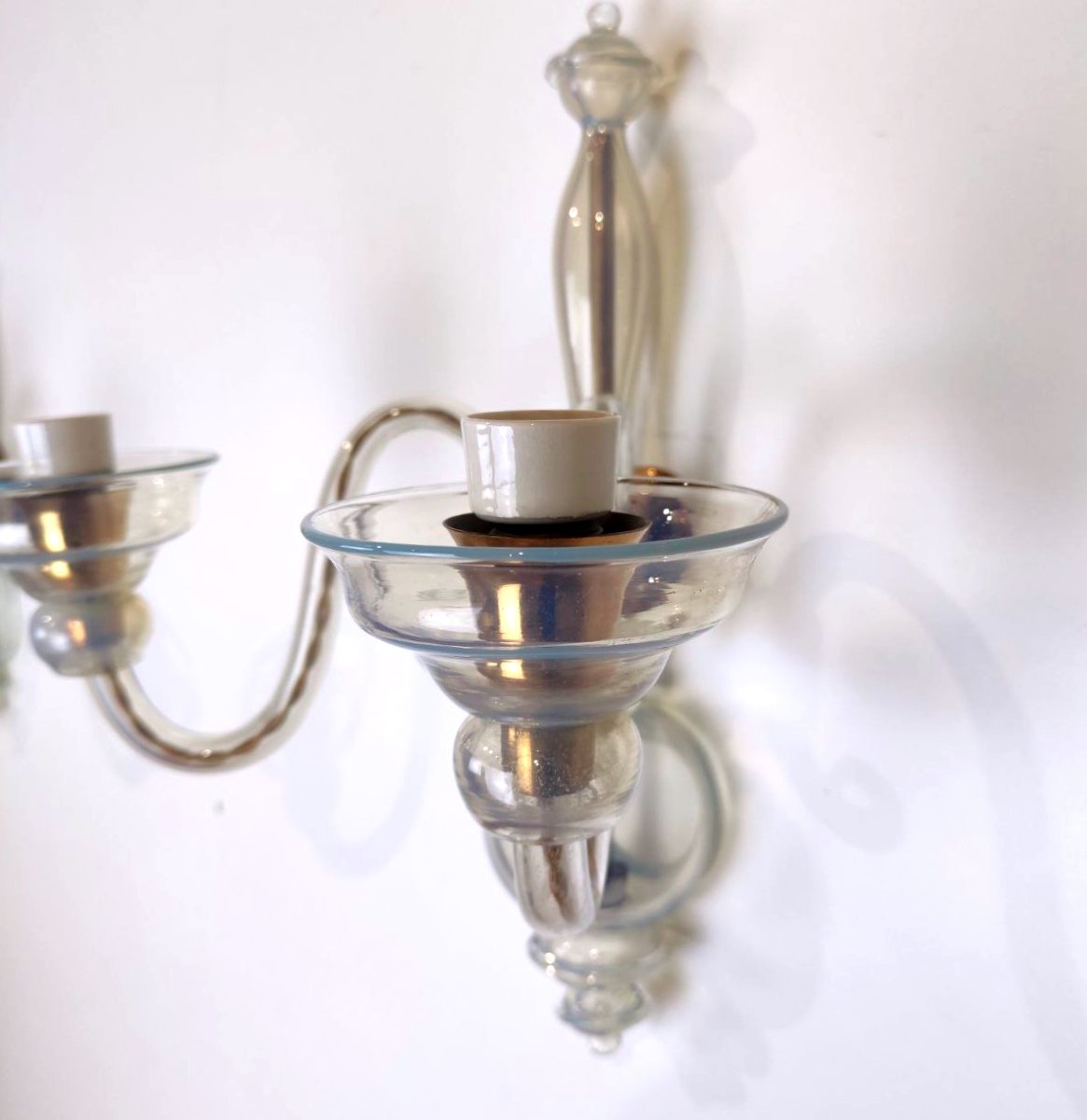 Paire d'appliques murales en verre opalin Seguso (attribué à Seguso), années 1950-photo-3