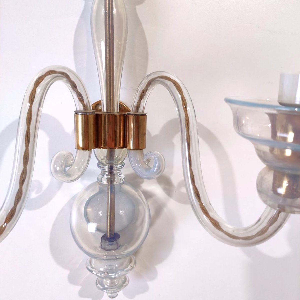 Paire d'appliques murales en verre opalin Seguso (attribué à Seguso), années 1950-photo-4