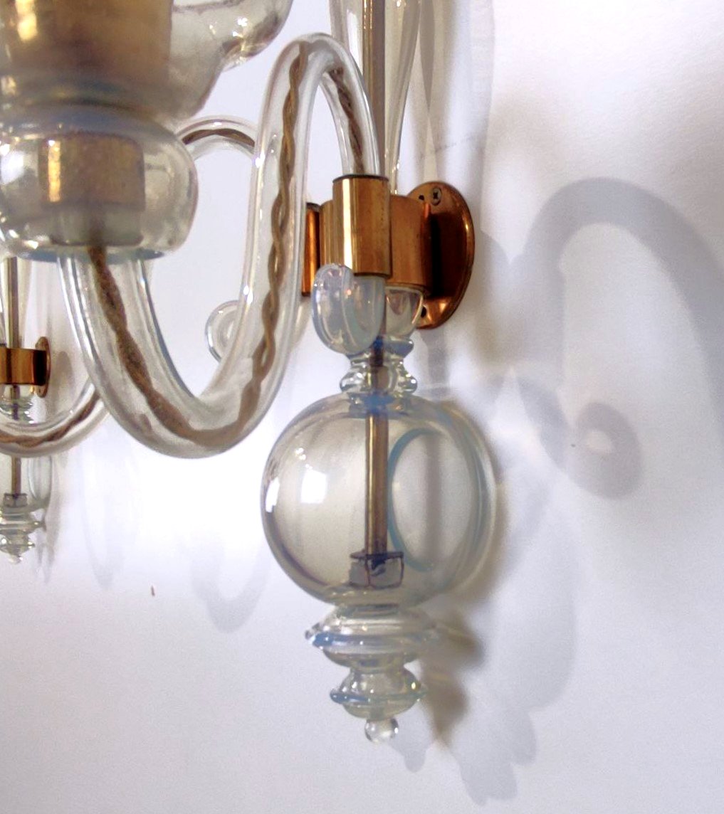 Paire d'appliques murales en verre opalin Seguso (attribué à Seguso), années 1950-photo-6