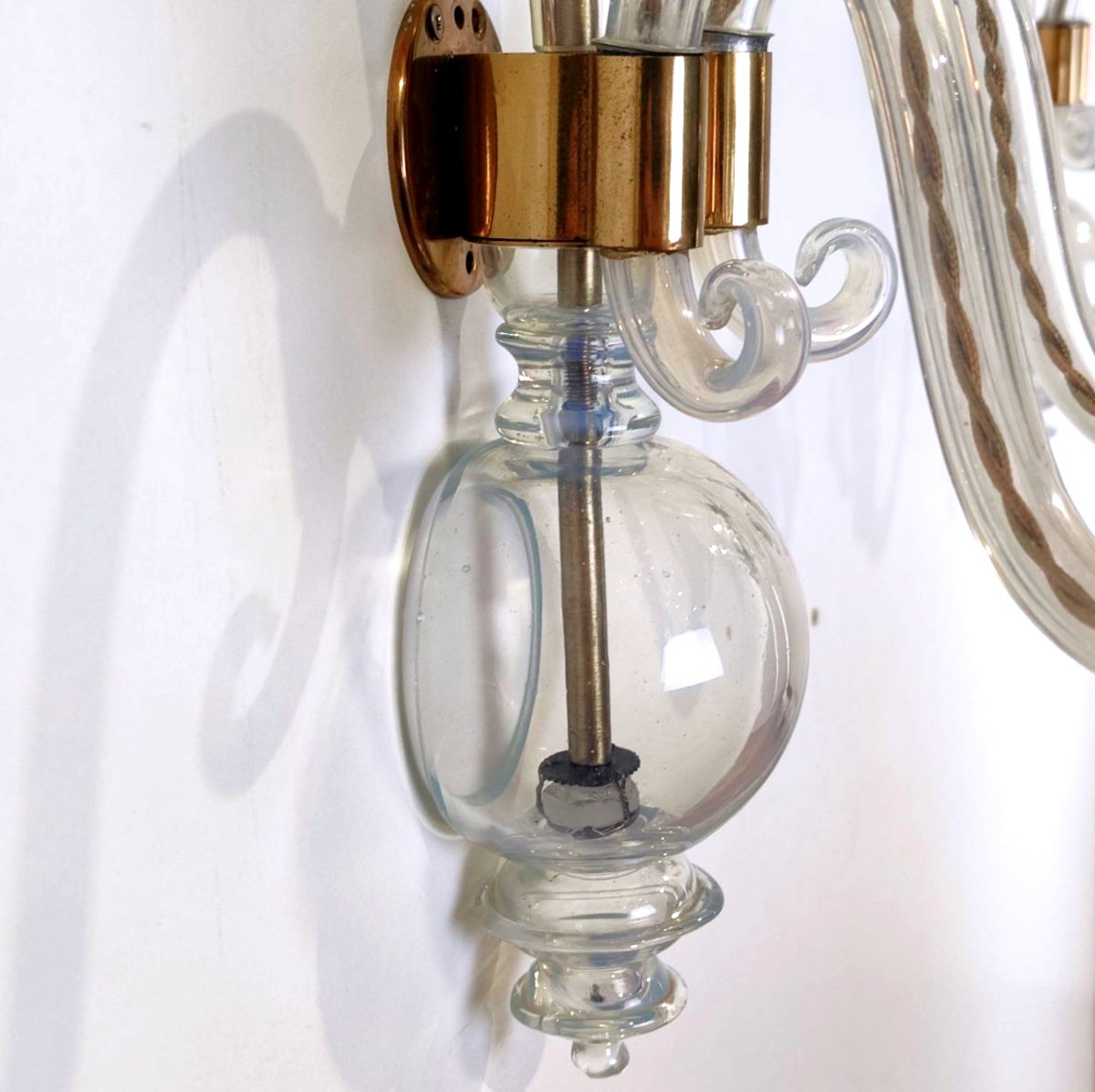 Paire d'appliques murales en verre opalin Seguso (attribué à Seguso), années 1950-photo-7