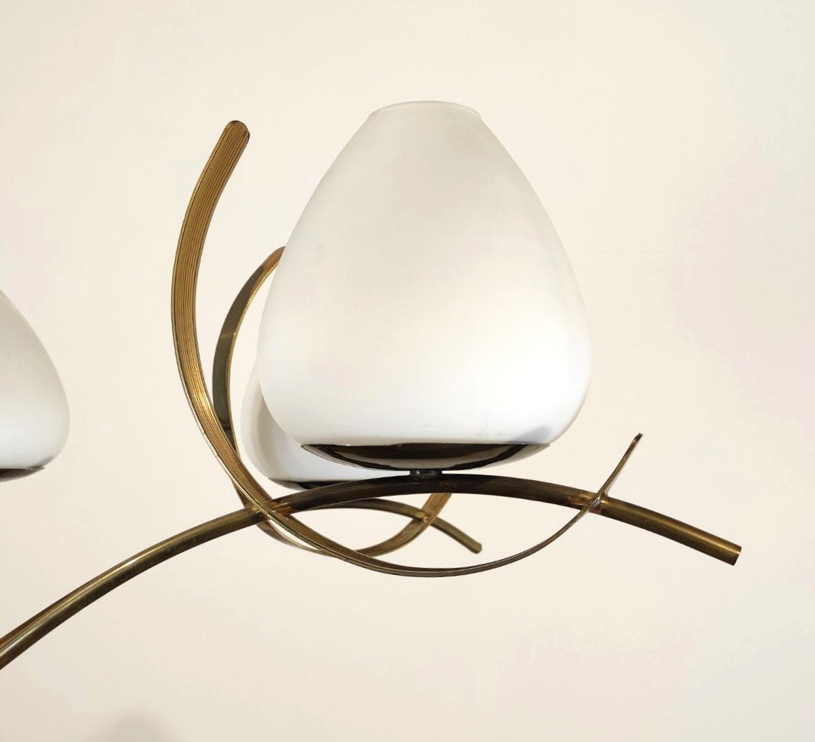 6-light Chandelier In Satin Glass And Brass, Italy, 1950s-photo-3