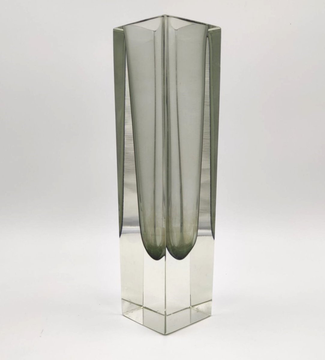 Grand vase en verre submergé transparent et gris, Murano, années 1960-photo-3