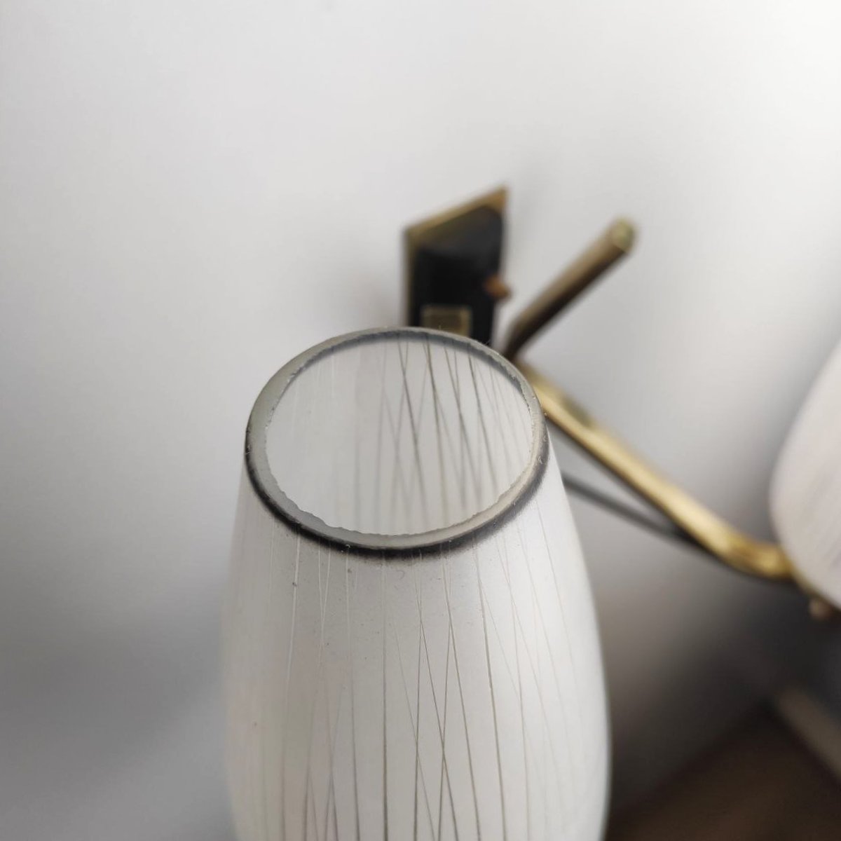 Pair Of Double-light Brass And Glass Wall Lamps From The 1950s-photo-3