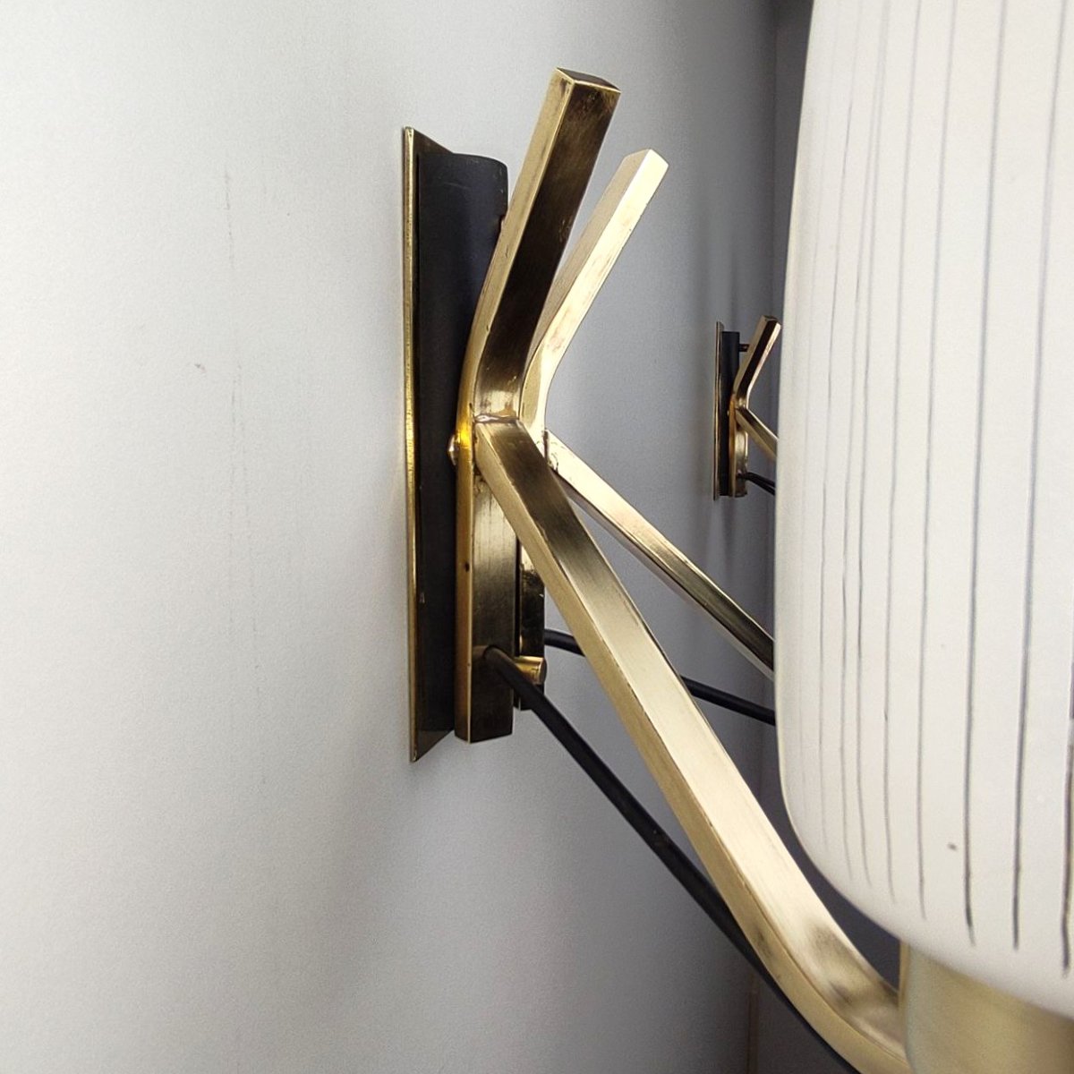 Pair Of Double-light Brass And Glass Wall Lamps From The 1950s-photo-8